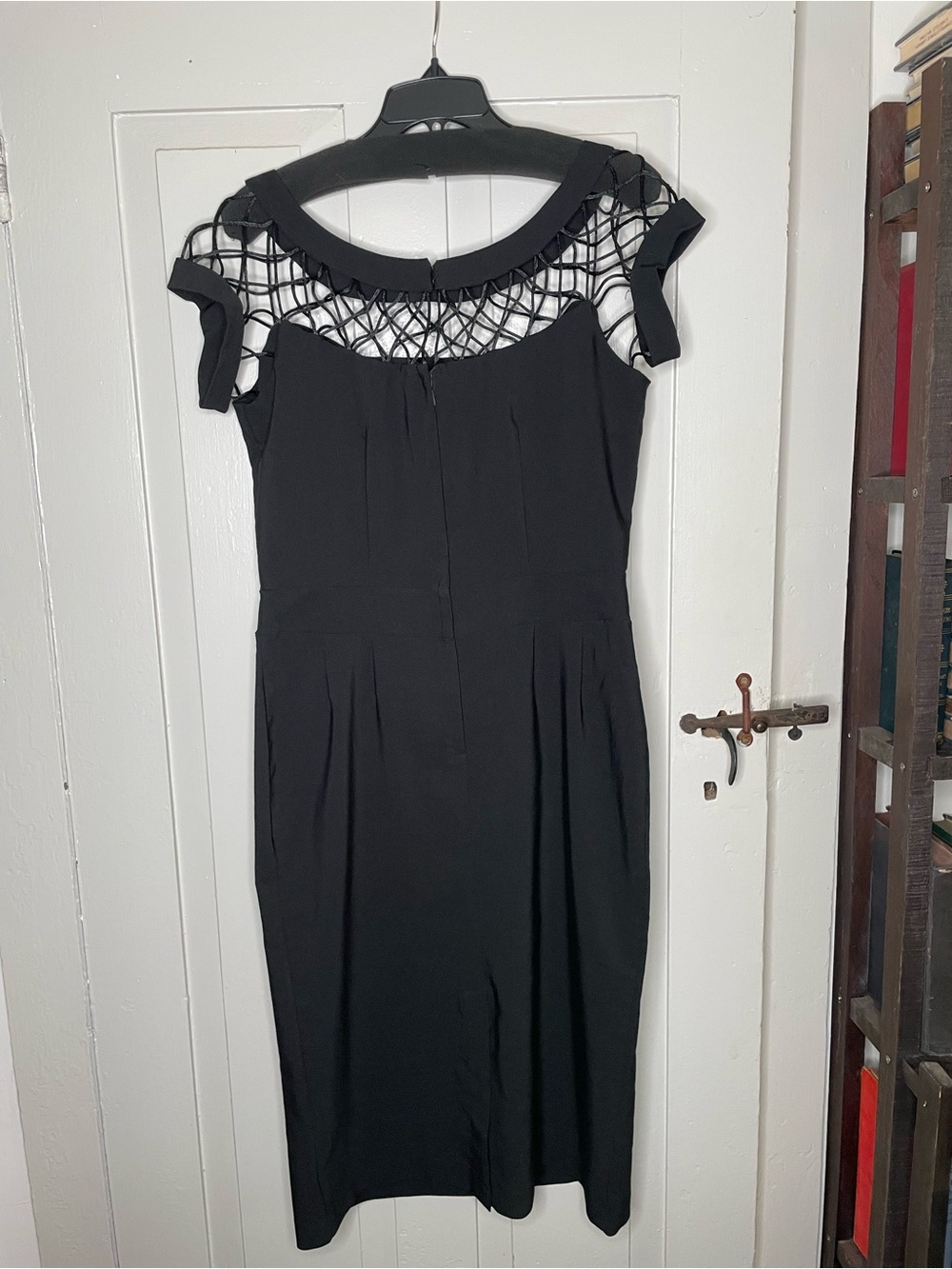 Tatyana Black Mesh Yoke Midi Sheath Dress - Picture 2 of 3